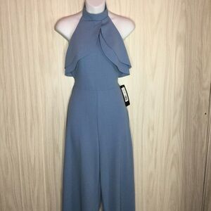 Bebe Light Blue Ruffle Halter Neck Jumpsuit